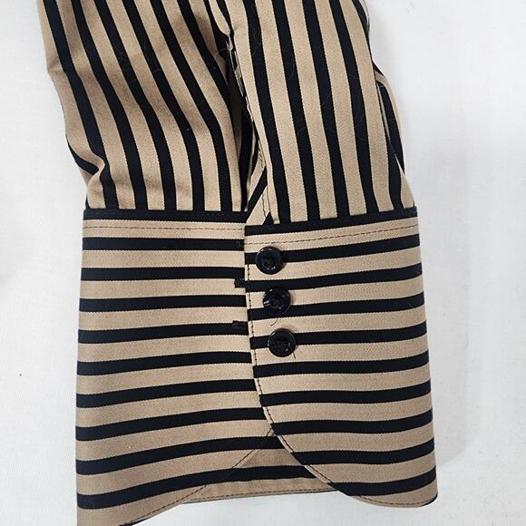 Chico's Women's No Iron Sateen Imperial Stripe Shirt 20/22 Black Neutral Button - Picture 8 of 11